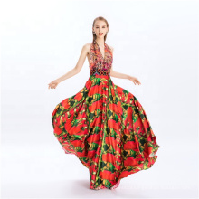Custom Printed Sexy Backless V Neck  Long Maxi Cocktail Dresses For Ladys